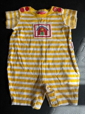 Marimekko Yellow & White Striped Baby Short Romper with Barn Patch